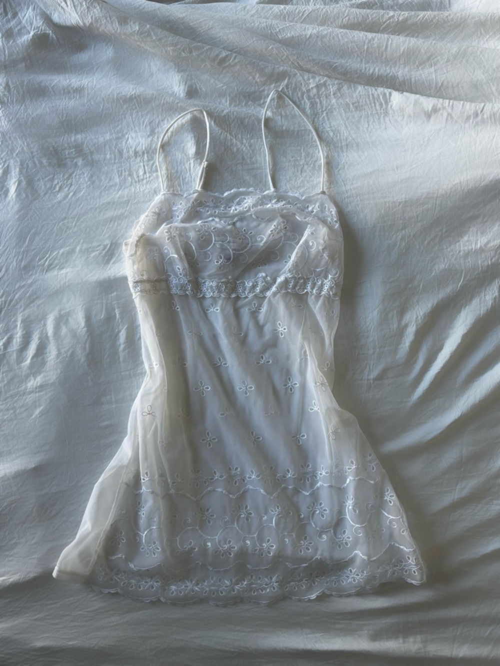 Vintage Victoria's Secret Sheer White Embroidered Chemise Slip Dress